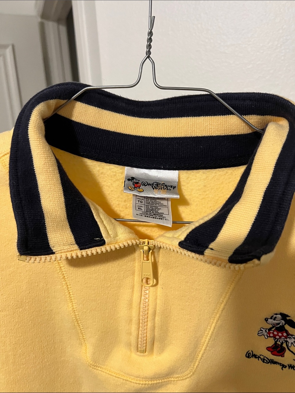 Disney World Yellow Half-Zip Sweatshirt Navy Trim and Minnie Mouse Embroidered - Picture 4 of 8
